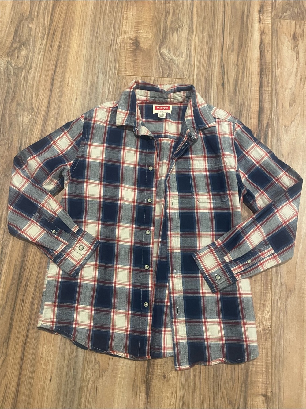 Kids Wrangler Bundle Red, Navy & White Plaid and Denim Button-Down Long Sleeve
